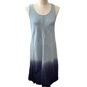 Chelsea & Theodore Sleeveless Chambray Maxi Dress Blue Dip Dye Print S